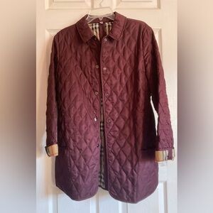 Burberry Quilted Coat Jacket in Burgundy with Check Lining